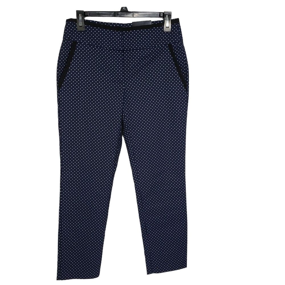 Roz & Ali Womens Pants Size 2 Avg Ankle Blue White Polka Dot Classic Fit Pockets